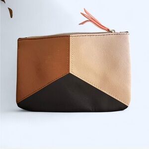 Ipsy Tri-Color Cosmetic Bag in Brown, Tan, and Black